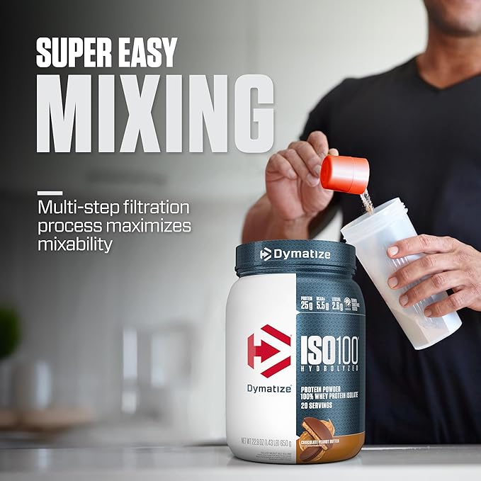 Dymatize ISO100 Whey Protein Powder Isolate, Chocolate Peanut Butter, 25g of Protein, 20 Servings, 5.5g BCAAs, Less Than 120 Cal., Gluten Free, 1g Fat, 1g Sugar, 2g Carb