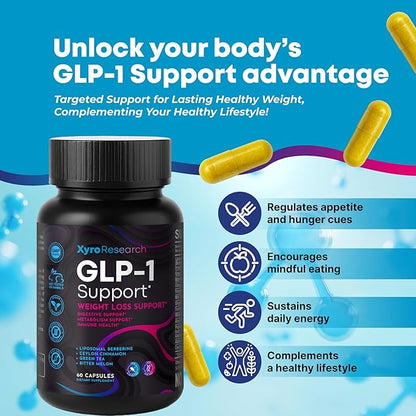 GLP-1 Support Weight Loss Supplement - Appetite Suppressant & Metabolism Booster to Support Natural Hunger Control Curb Cravings Burn Fat & Gut Wellness