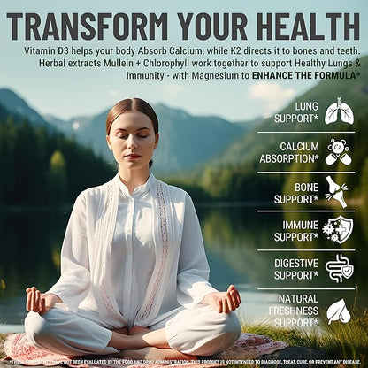 Mullein Gummies for Lung Support with Chlorophyll Magnesium, Vitamin D3 5000 IU & Vitamin K2 100 MCG - Mullein with Chlorophyll Gummies for Lung, Bone, & Immune Support – Vegan, Non-GMO, Gluten-Free