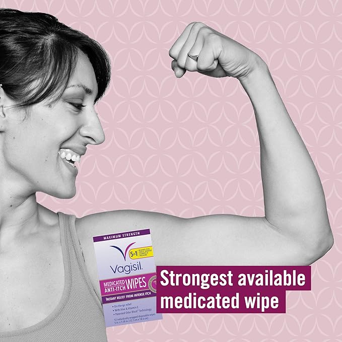 Vagisil Anti-Itch Medicated Feminine Intimate Wipes for Women, Maximum Strength, Gynecologist Tested, 12 Wipes (Pack of 3)