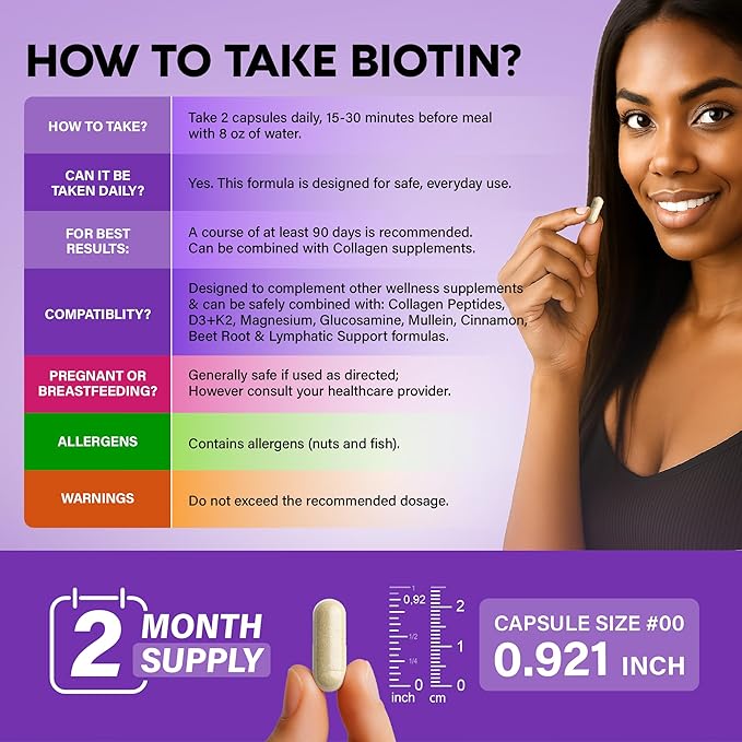 Biotin | Collagen | Hyaluronic Acid | Keratin - Clinically Tested Supplement - Hair Growth Support, Skin & Nails - 25000 mcg Vitamins B2, B3, B6 & B7 + B1 - Made in USA - Women & Men | 120 Capsules