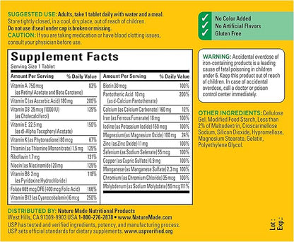 Nature Made Multivitamin Tablets with Iron, Multivitamin for Women and Men for Daily Nutritional Support, Nature Made Multi Vitamins for Adults, 130 Tablets, 130 Day Supply
