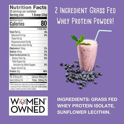 simplyFUEL 100% Grass-Fed Whey Protein Powder, Unflavored, Unsweetened, Zero Sugar or Carbs, Clean, Gluten-Free Protein, 20 g Protein per Serving, 1 lb