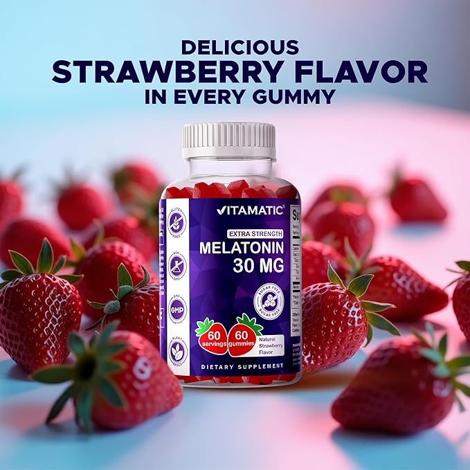Vitamatic Sugar Free Melatonin 30mg per Gummy - 60 Servings - 60 Vegetarian Gummies - Non-Habit Forming Supplement (60 Count (Pack of 1))