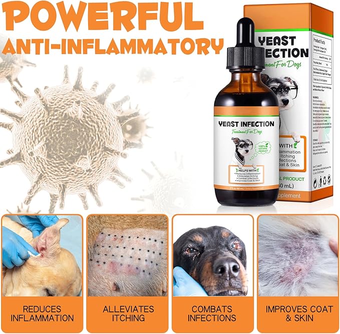 60ML Natural Yeast Infection Treatment for Dogs, Dog Allergy Relief, Skin Itch Relief Supports Healthy, Inflammation Relief, Alleviates Itching, Allergy Relief Dog Yeast