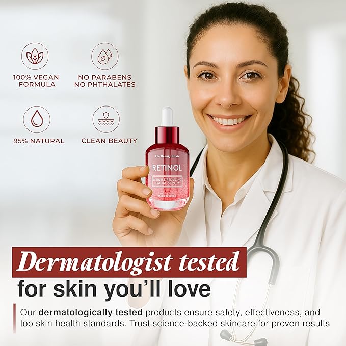 The Beauty Elixir Retinol Serum For Face - Dermatologist Tested, Anti-Aging, Fine Lines & Wrinkles & Post-Acne Marks Treatment - Clean Beauty, Cruelty-Free Korean Skin Care for All Skin Types - 1.69oz
