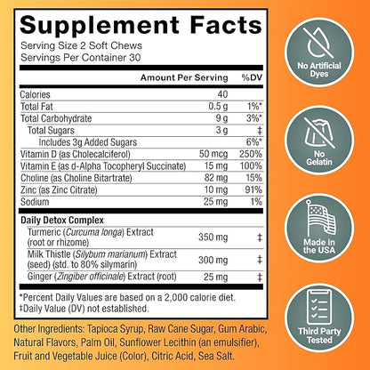 Force Factor Liver Detox, Liver Cleanse Detox & Repair Supplement, with Milk Thistle, Turmeric & Ginger to Support Digestion & Immune Health, Citrus Punch, 60 Soft Chews