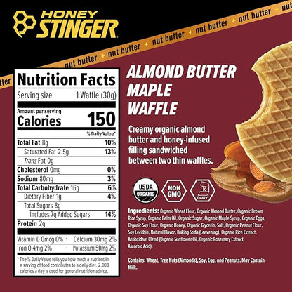 Honey Stinger Organic Almond Butter Maple Waffle, Energy Stroopwafel for Exercise, Endurance and Performance, Sports Nutrition for Home & Gym, Pre and Post Workout, 16.96 Ounce (Pack of 16)