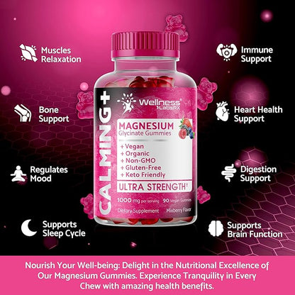 Magnesium Glycinate Gummies, 1000 mg - Magnesium Supplement to Support Relaxation, Heart Health - Chewable Calm Magnesio Gummies for Adults, Glicinato De Magnesio - Mix Berry Flavor