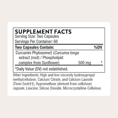 THORNE - Curcumin Phytosome 500 mg (Meriva) - Sustained Release, Clinically Studied - Supports Healthy Inflammatory Response in Joints, Muscles, GI Tract, Liver, Brain & Nerves* - 60 Servings
