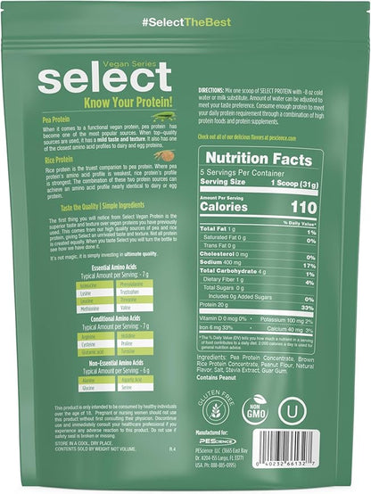 PEScience Select Vegan Protein Powder, Plant Based Protein Powder, Amazing Taste, Smooth Texture, Pea and Brown Rice Blend, Dairy Free, Lactose Free, Gluten Free - Peanut Butter Delight, 5 Servings
