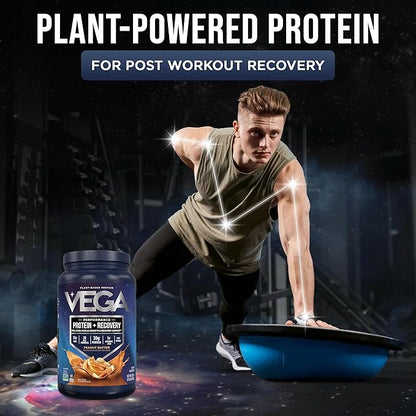Vega Sport Vegan Protein Powder + Recovery - 30g Plant Based Protein per Serving, Peanut Butter, 19 Servings, 5g BCAAs, Probiotics, NSF Certified, for Shakes & Smoothies, 1.8lbs (Packaging May Vary)
