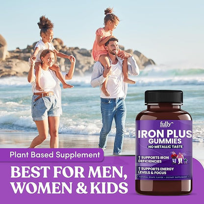 Iron Gummies Supplements for Adults (Women, Men) and Kids – Grape Flavor- Supports Anemia, Energy and Focus Levels – 200 Count