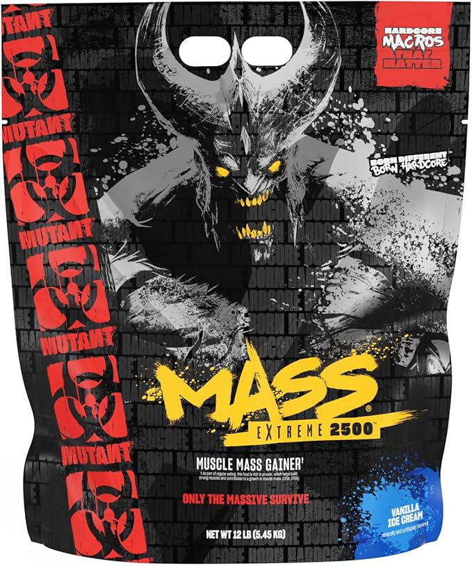 Mutant Mass Extreme 2500 - High Calorie Mass Gainer Whey Protein Powder with Creatine & Amino Acids - Muscle Building & Weight Gain Supplement for Hard Gainers - Vanilla Ice Cream 12 lbs