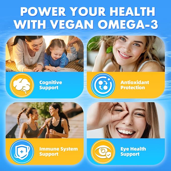 2 Pack Vegan Omega-3 Gummies - 1600mg with 600mg EPA & 400mg DHA. High Absorption Formula. Delicious Orange Flavor - 120 Gummies