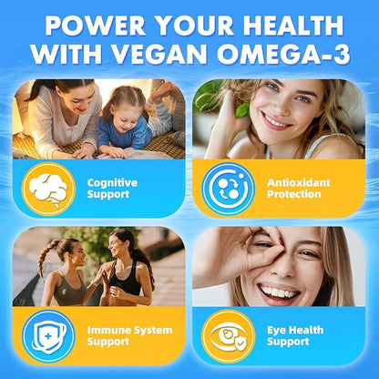Vegan Omega-3 Gummies - 1600mg with 600mg EPA & 400mg DHA. High Absorption Formula. Delicious Orange Flavor - 60 Gummies