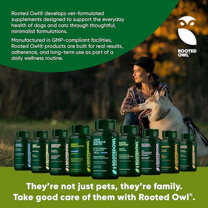 Rooted Owl Joint and Muscle Support for Cats and Small Dogs (Under 30 Lbs) - Supplement with UC-II Type II Collagen and L-Carnitine - 30 Count