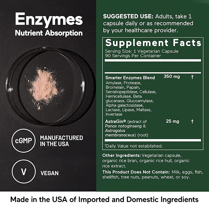 SMARTERNUTRITION Vegan Digestive Enzymes - Digestion Bloating & Gut Health Support with 16 Multi Enzymes for Nutrient Absorption & Meal Time Comfort for Both Men & Women - 90 Count[30-Day Supply]
