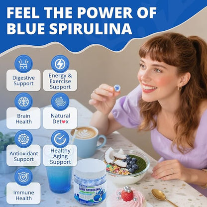 Organic Blue Spirulina Gummies, High Phycocyanin from Nutrient-Rich Blue-Green Algae for Antioxidants, Cellular Energy & Cleanse, Superfood w/Chlorella, CoQ10 & VC,Taurine,Green Tea, Sugar Free, 120Ct