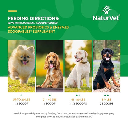 NaturVet Scoopables Advanced Probiotics for Dogs - Chewable Dog Probiotics & Digestive Enzymes - Support a Healthy Gut for Your Pet - Hickory Smoked Bacon Flavor | 11oz Bag