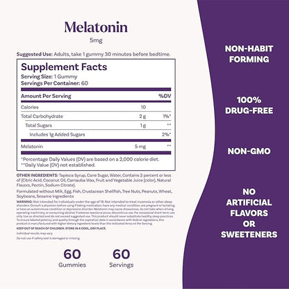 Natrol Melatonin 5mg, Dietary Supplement for Restful Sleep, 60 Strawberry-Flavored Gummies, 60 Day Supply