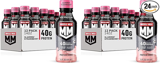 Muscle Milk Pro Series Protein Shake,Slammin' Strawberry,40g Protein,14 Fl Oz,(Pack of 24)