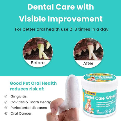 Vet Recommended Dog & Cat Dental Wipes - Freshens Breath - Easy Daily Oral Care - Dog Tooth Brushing Kit - Dental Finger Wipes for Pets - 50 Count