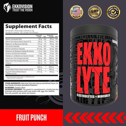 Ekkovision Ekkolyte Electrolytes &Minerals Powder, 50 MG Vitamin C & 155 MG Magnesium for Hydration Support, Essential Electrolytes for Women and Men, Fruit Punch, 120 Servings