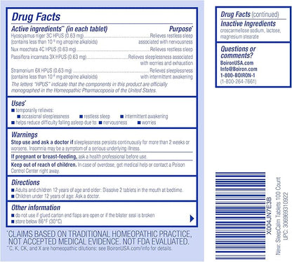 Boiron SleepCalm Tabs - 100 Count for Deep, Relaxing, Restful Nighttime Sleep - Melatonin-Free and Non Habit-Forming Sleep Calm Meltaway Tablets