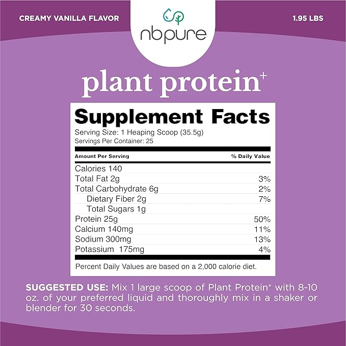 nbpure Vegan Pea Protein Powder, Vanilla – Lean Muscle + Hunger & Bloating Support for Women, Men, Kids – 25g Plant Protein Per Serving – No Artificial Sweeteners or Flavors, Gusset, 25 Servings