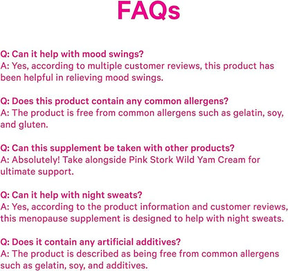 Pink Stork Menopause Support for Women - Hot Flash, Mood, Sleep, Weight, Cortisol & Hormonal Balance - Vegan, Estrogen-Free Perimenopause Relief - Ashwagandha, Maca - 60 Capsules