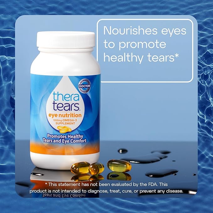 TheraTears Omega 3 Supplement for Eye Care, 1200mg Fish Oil and Organic Flaxseed Oil with Vitamin E, 180 Count