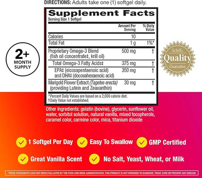 MegaRed Omega-3 Blend Total Body + Refresh 500mg Softgels, (65 Count in a Bottle), Easily Absorbed Krill Oil, to Support Your Heart, Joints, Brain & Eyes
