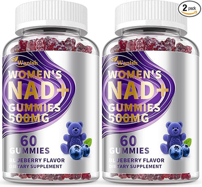 （2 Pack） NAD Gummies Supplements for Women, Pure 500mg NAD - Cell Regeneration, Energy & Metabolism Support, Vegan,Sugar Free, Additives Free, Blueberry Flavor