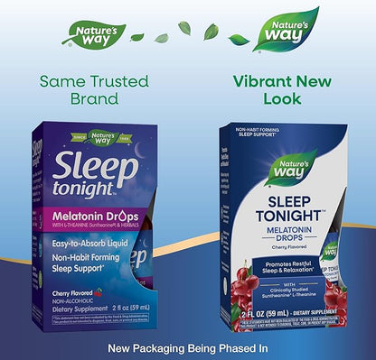 Nature's Way Sleep Tonight Melatonin Drops with L-Theanine, Non-Habit Forming Support*, 2 Oz, Cherry Flavor