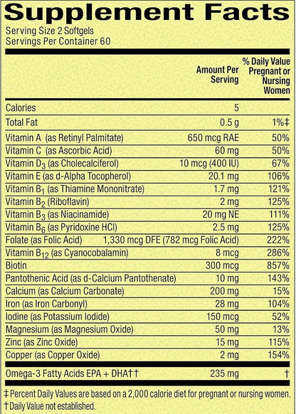 Prenatal Vitamins for Women- 120 Mini Softgels Multivitamin/Multimineral (Pack of 1), Boxed by Fusion Shop Store