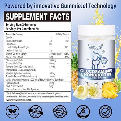 2 Packs Glucosamine Chondroitin Gummies - 3000MG Extra Strength Joint Support Supplement with MSM, Flexibility, Antioxidant Immune Support Gummy for Adults, Men & Women - 120 Cts