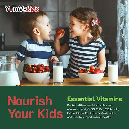 YumVs Kids Multivitamin Gummies - Fruit Flavored Chewable Children's Multivitamin - Kids Vitamins Multivitamin Gummy with 12 Minerals & Vitamins A C D3 E B6 B12 (120 Count (Pack of 1))