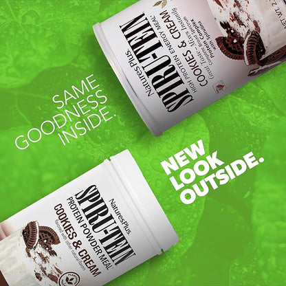 NaturesPlus SPIRU-TEIN, Cookies & Cream - 2.3 lbs - Plant-Based Protein Shake - Non-GMO, Vegetarian, Gluten Free - 30 Servings