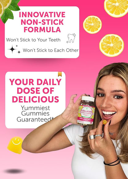 Lunakai USA Made Collagen Peptides Gummies - 200mg Non-GMO Anti-Aging Formula with Biotin, Zinc, Vitamins C & E for Hair, Skin and Nails, 60ct