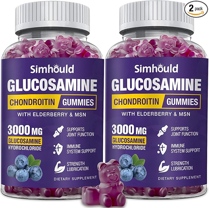Simhould 2 Packs Glucosamine Chondroitin Gummies - 3000MG Extra Strength Joint Support Supplement with MSM & Elderberry, Flexibility, Antioxidant Immune Support Gummy for Adults, Men & Women