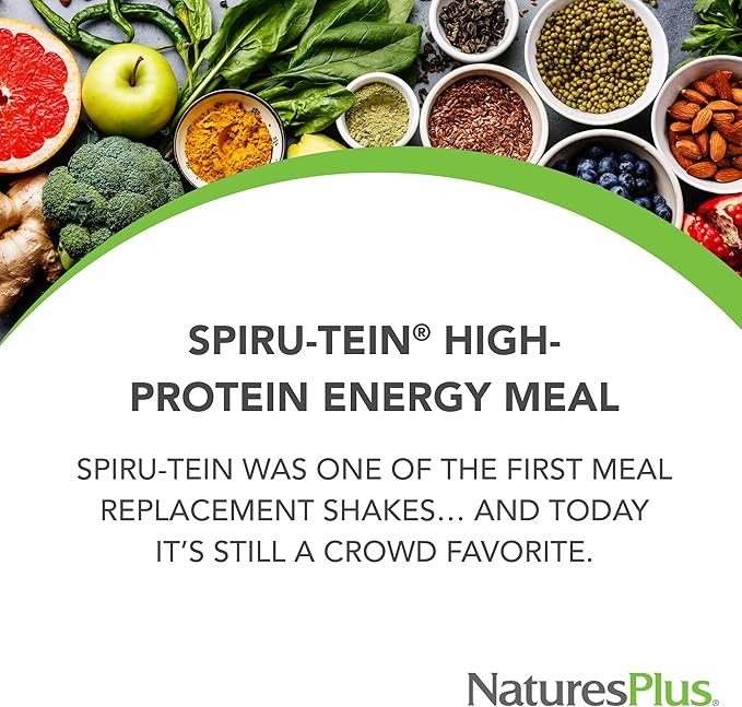 NaturesPlus SPIRU-TEIN, Banana - 1.2 lbs - Plant-Based Protein Shake - Non-GMO, Vegetarian, Gluten Free - 16 Servings