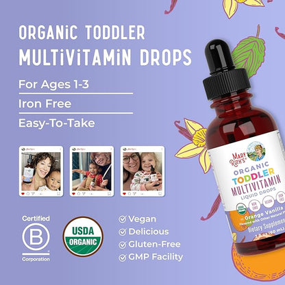 MaryRuth's Toddler Multivitamin | Vitamin A C D E B6 B12 Zinc | Healthy Growth Support | Immunity | Bone Health | Cognitive Function | Organic | Sugar Free | Vegan | Non-GMO | 2 Fl Oz | 30 Day Supply
