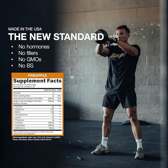 RAW EAA Plus, Amino Acids Powder, Pineapple (30 Servings) - Pre Workout Amino Energy Powder for Advanced Endurance, Recovery & Lean Muscle Growth - BCAA Amino Acids Supplement for Men & Women