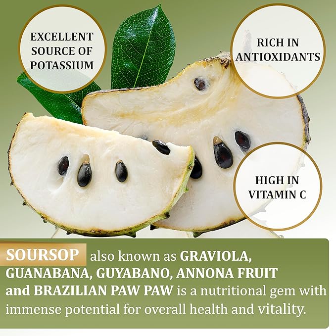 Soursop Leaves & Soursop Fruit Gummies - Sugar Free Soursop Graviola Gimmies - 3000mg Max Strenght Soursop Extract - Graviola Supplement - Soursop Fruit and Leaf - 60ct - Non-GMO – Vegan Friendly