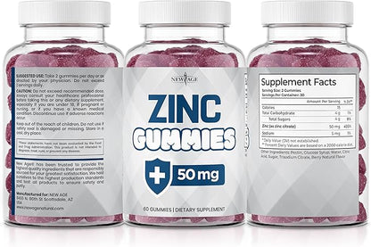 NEW AGE Zinc Gummies - 2 Pack - 50mg High Immune Booster Zinc Supplement, Immune Defense, Powerful Natural Antioxidant, Non-GMO - by New Age, 120 Count