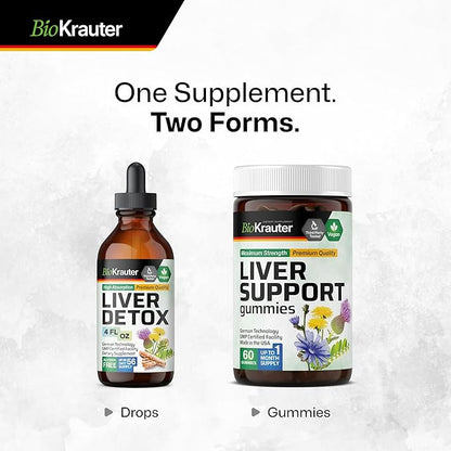 BIO KRAUTER® 9-in-1 Liver Detox with Vitamin C, Milk Thistle, Turmeric, Dandelion Root, Beet Root, Chanca Piedra for Liver Support - Vegan Liver Supplement, 60 Gummies, 30 Days of Supply - Non-GMO