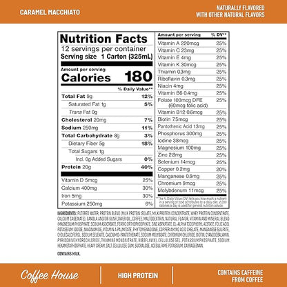 SlimFast Protein Shake with Caffeine, Caramel Macchiato- 20g Protein, Meal Replacement Shakes, High Protein with Low Carb and Low Sugar, 24 Vitamins and Minerals, 12 Count (Pack of 1)