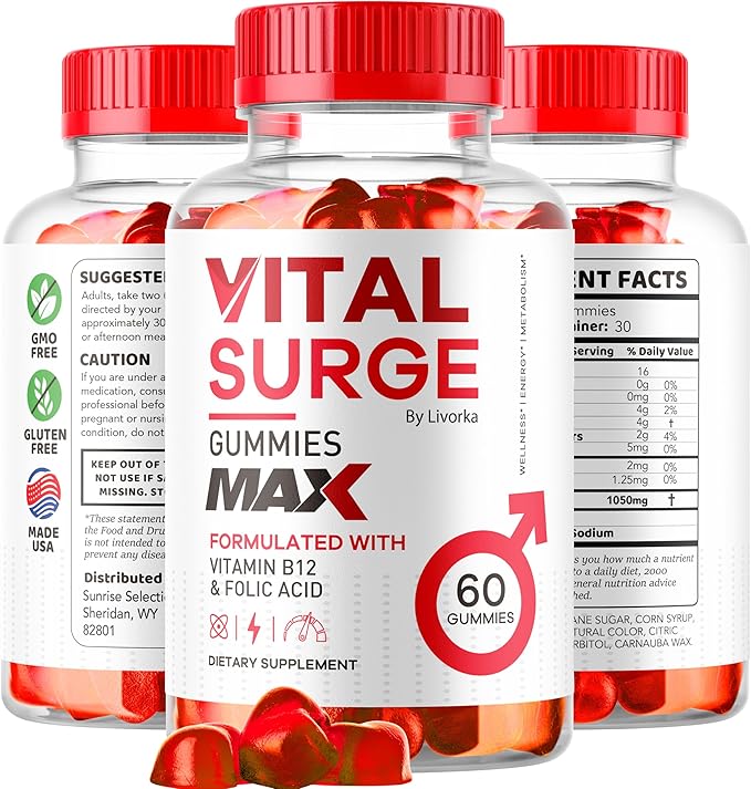 Vital Surge - Vital Surge for Men Gummies, Vital Vita Surge Max Maximum Strength 1050 MG, VitalSurge Supplement Support Gummy Advanced Formula, Premium Vitamin Gomitas (60 Gummies)