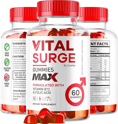 (2 Pack) Vital Surge - Vital Surge for Men, Max Maximum Strength 1050 MG, VitalSurge Supplement Support Gummy Advanced Formula, Premium Vitamin Gomitas (120 Gummies)